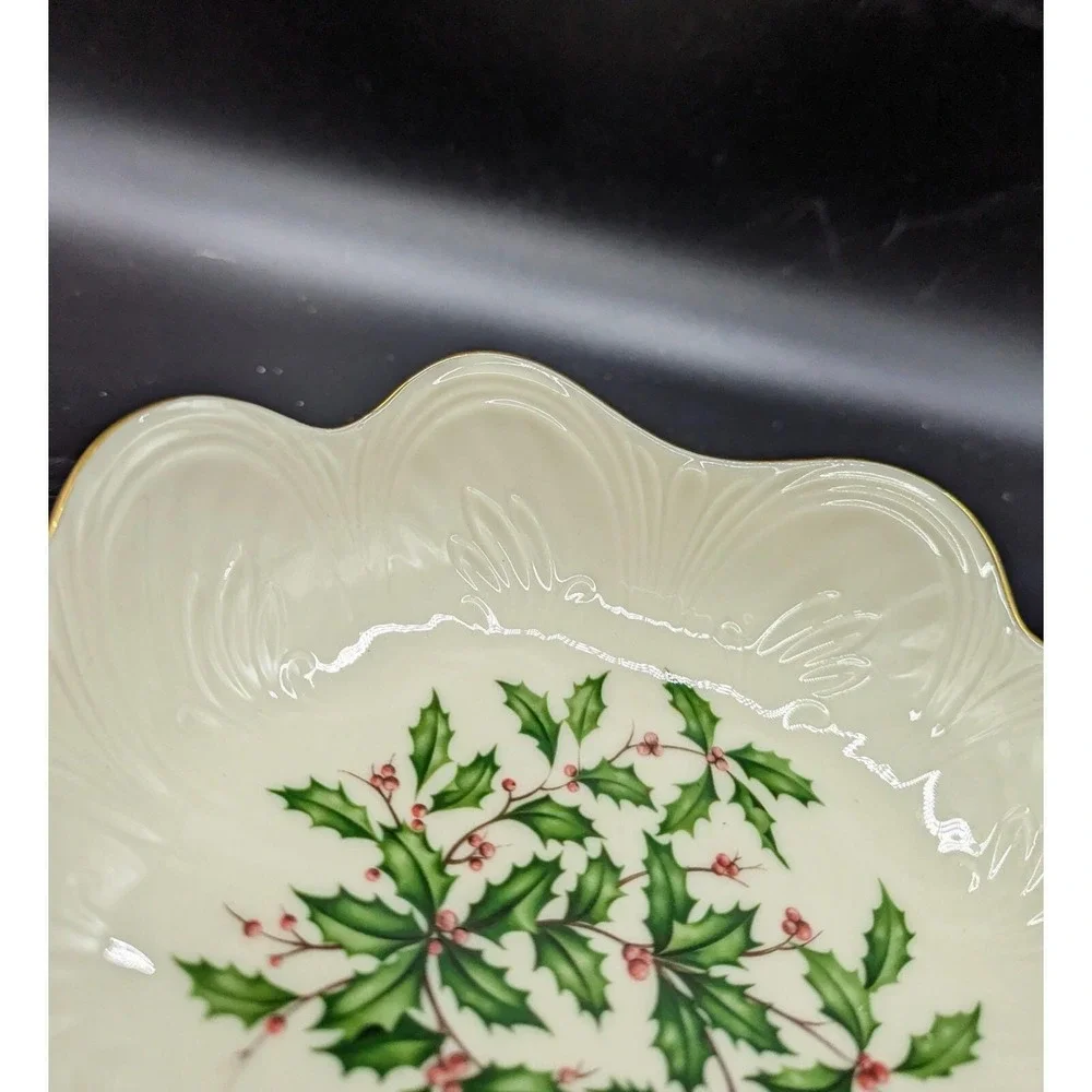 Vintage Lenox Christmas Holiday Holly Berry Square Candy Nut Bowl 7